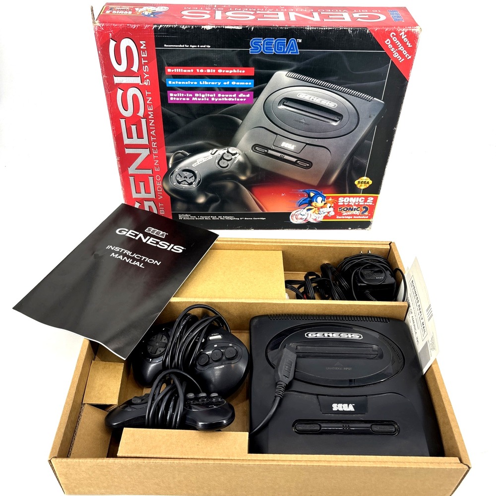 SEGA Genesis 16-Bit Video Mk-1631 2 Controllers Original‎ Box 6 Button MK-1653